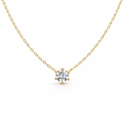 Seraphina Gems ネックレス レディース S925銀 18K金メッキ 6本爪 5Aキュービックジルコニア 3.5～4mm ペンダント チェーン 40cm＋アジャスター5cm 上品 シンプル 華奢 重ね付け オフィス プレゼント ギフトBOX付 [並行輸入品]