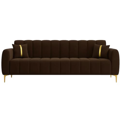 Image of Furny Harmon 5 Seater Fabric 3+2 Sofa Set (Dark Brown) | Soft Velvet Fabric | Modern Design | Comfortable Seating | Living Room Furniture
