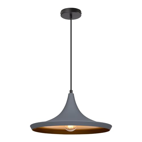 LEDKIA LIGHTING - Lampada a Sospensione in Metallo Presley | Design Tradizionale Giapponese | Regolabile in Altezza | Compatibile E27 | Interni, Grigio, Alluminio