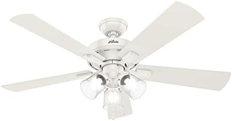 Hunter 52 inch Indoor Ceiling Fan with LED Lights and Pull Chain - White Ceiling Fan, 5 Blades, Standard Mount, For Bedroom, Living Room, or Kitchen, 3 inch Downrod - Crestfield 54204, Fresh White