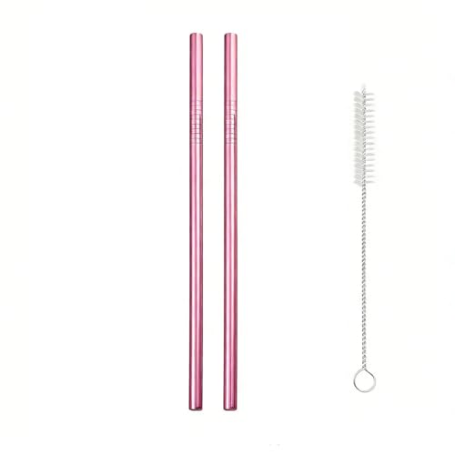 Reusable Metal Straws,10.5" Stainless Steel Straws,Easy to Use(2 PCS,Rose pink)