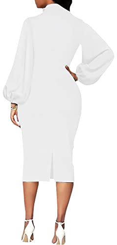 Image of Sexy Long Sleeve Dress for Women Solid Color Bow Knot Turtleneck Formal Gown Midi Casual Church Dresses