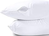 Canadian Linen Cotton Pillow Protector Full Zipper Encasement, Queen 20”x30”, 2 Pack, Soft Breathable Natural Cooling Fabric, Quiet Bed Bug Proof Pillowcase, Extend Pillow Life for Home Hotel Bedding