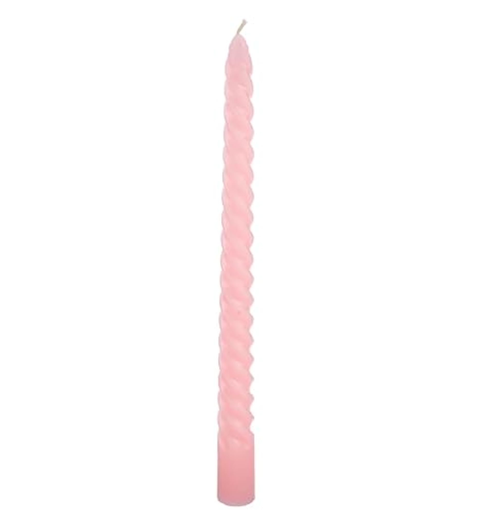 Spiral Wax Taper Candles, Unscented Pink Candlestick Set