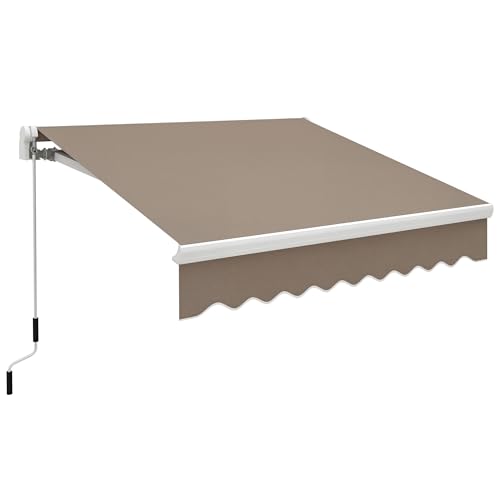 Outsunny 8' x 6.6' Patio Retractable Awning/Manual Exterior Sun Shade Deck Window Cover, Brown