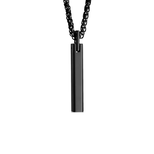 Collier Homme Pendentif Barre Tungstène Bijou Fantaisie Personnalisable Noir