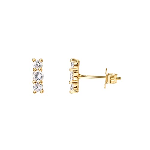 PAVOI 14K Gold Plated 925 Sterling Silver CZ Simulated Diamond Earrings | Dainty Geometric Shape Mini Bar Stud Earrings for Women
