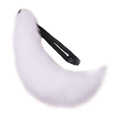 Fxaelian Womens Mens Anime Comic Fox Big Tail Cat Dog Wolf Tail Set Faux Fur Cute Lolita Furry Halloween Animal Cosplay Tail Party Costume Accessory for Adult Kids Women Men Teen Girls Boys White