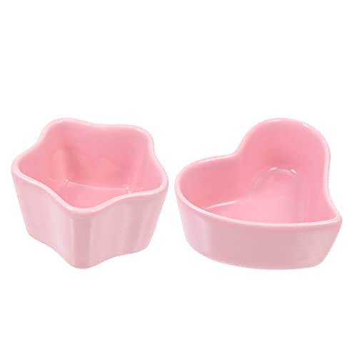 CIYODO 2Pcs Ceramic Hamster Bowl Cute Food Dishes for Guinea Pigs Animals Non Tip Design for Feeding Watering Bright Colors Love Shape