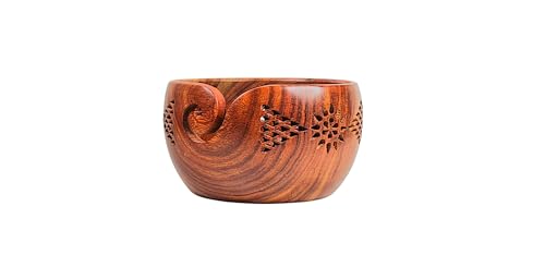 Image of Lumberkart Handmade Wooden Yarn Bowl - Premium Yarn Bowls for Crocheting & Knitting - Handcrafted Rosewood Crochet Bowl - Yarn Holder for Tangle-Free Yarn Control