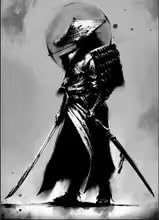 Tableau samouraï japonais noir et blanc déco murale toile 60x90 - 2