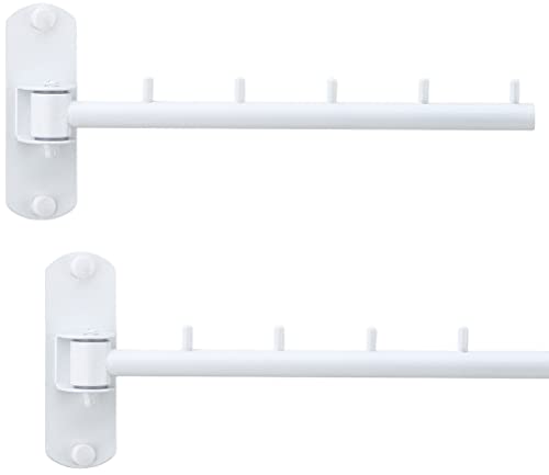 Zivisk Pack of 2 Folding Wall Mounted Clothes Hanger Rack with Swing Arm Stainless Steel Heavy Duty Coat Hook for Bathroom, Bedroom, Laundry Room - White