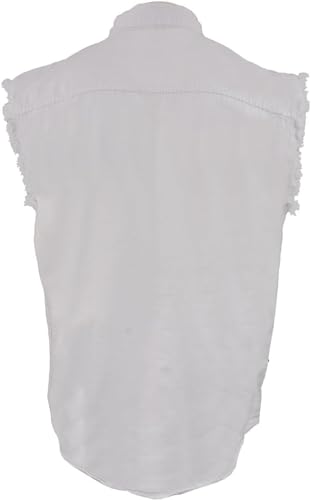 Mens Classic Light Weight Cotton Cut Off Button Down Sleeveless Shirt with Frayed Sleeves Many Colors2