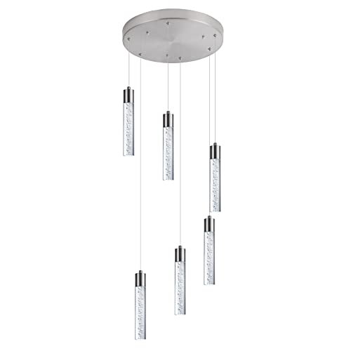 Image of Modern 6-Light Brushed Nickel Pendant Chandelier with Premium Bubbles