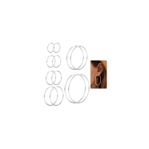 MILACOLATO Clip On Boucles d'Oreilles Créoles Femme Huggie Fausse Boucle d'Oreille Printemps Faux Boucles Oreille Pour Non Percées Bijoux 6 Tailles Argent Or...