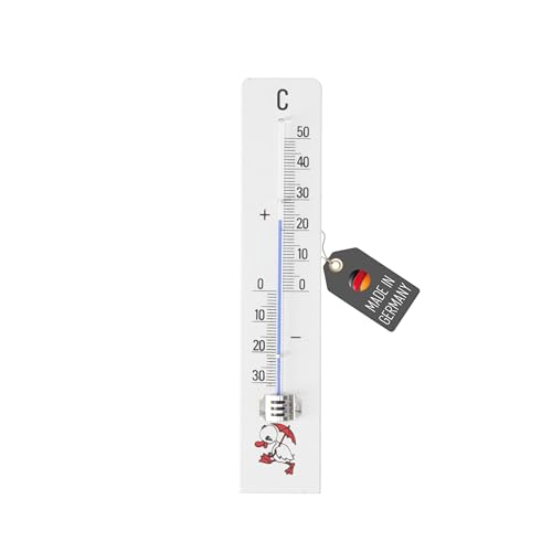 Lantelme Holzthermometer aus Buche weiß lackiert | Temperatur -30°C bis 50°C Analog 20cm lang | Holz Thermometer für Innen Zimmer Außen Garten |...