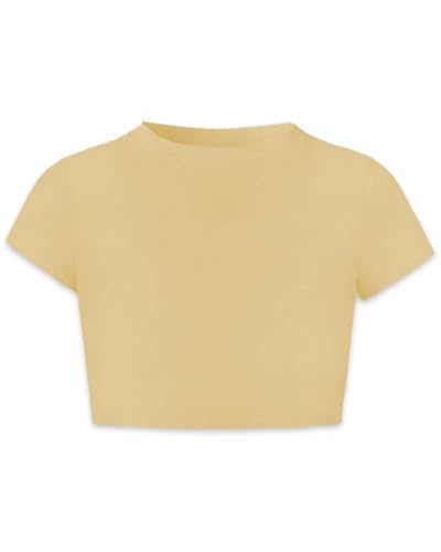 Image of Betusline Girls & Women Basic Summer Short Sleeve Slim Fit T-Shirts Soft Crewneck Crop Y2k Tee Cute Gym Fashion Clothes