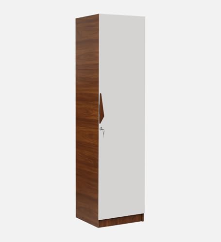 Image of Mintwud Pepperfry Engineered Wood Wardrobe with 1 Doors Storage | Wooden Almirah Cupboard for Clothes Storage Organizer for Living Room Home Bedroom Furniture (Teak and White Finish)