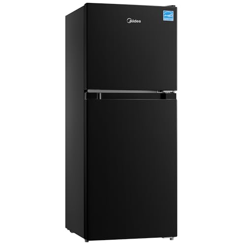 Midea MERM45S3ABB 4.5 Cu.ft Mini Fridge with Freezer,with Internal Light, Adjustable Thermostat, Reversible Door, Low Noise for Dorm, Office, Bedroom Black