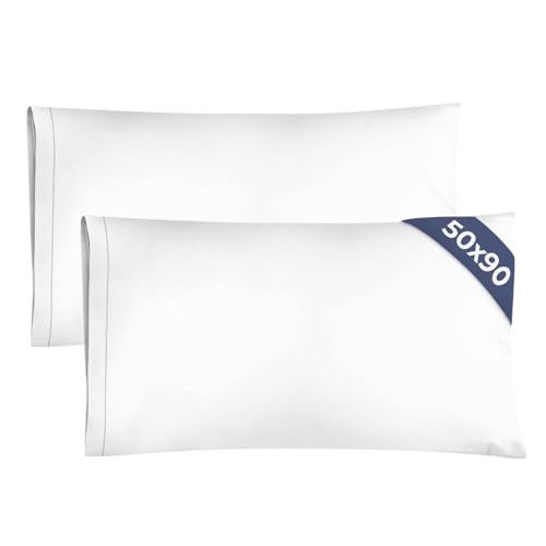 Pillowcases 2 Pack King Size 50x90 cm White, Brushed Microfiber with Envelope Closure, Extra Soft Breathable Cooling Pillow Cases, Wrinkle Free Machine Washable Pillow Covers, OEKO-TEX Certified