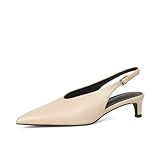 Picture of iiimmu Slingback Heels for Women Closed Toe 2 in Kitten Heels Pointed Toe Women Pumps Low Heel Dress Shoes, Faux Leather, Beige, Size 8.5