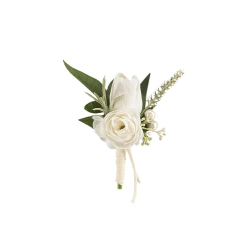 White Artificial Tulip Rose Boutonniere for Men
