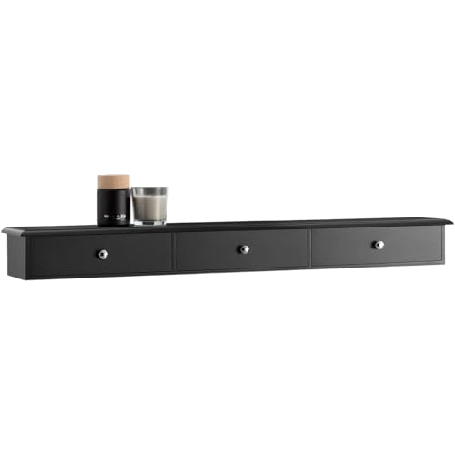 Image of Sabri SHOPEE Wooden Wall Cabinet with Drawers for Storage Floating Wall Shelf with Hidden Storage for Home Kitchen Office and Living Room (Black, • 93W x 15D x 10H cm (3 Drawers))