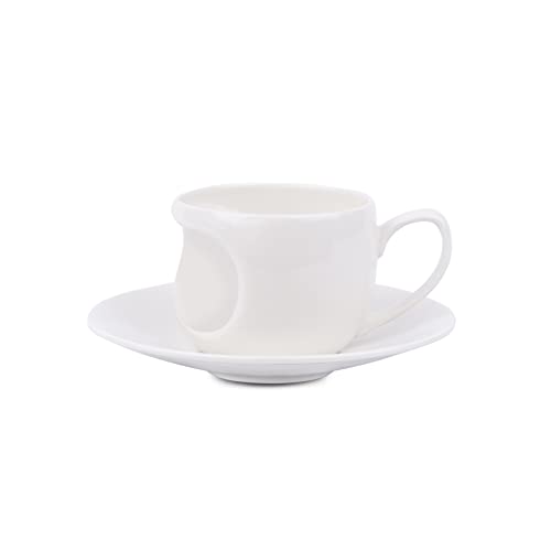 Image of Dandy Lines Cup and Saucer Set, FACE All White, Luxury Tea Cups with Saucer, Ceramic, Pack of 12, Microwave & Dishwasher Safe, Great for Hosting & Gifting