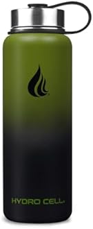 HYDRO CELL Stainless Steel Insulated Water Bottle with Straw - For Cold & Hot Drinks - Metal Vacuum Flask with Screw Cap and Modern Leakproof Sport Thermos for Adults (Army/Black 40oz)