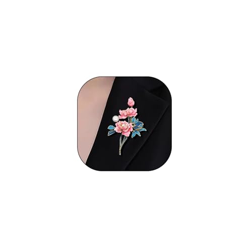 Image of Dainty Flower Brooch Pin for Women Graceful Peony Pearl Enamel Badge Lapel Pin Brightly Colored Corsage Pin Chic Banquet Party Jewelry Dress Accessories Gift