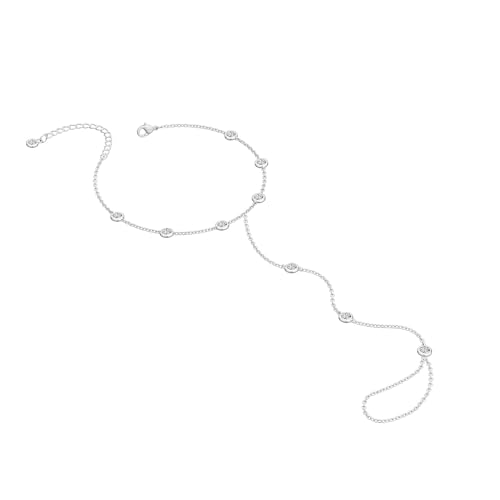 Image of Hand Chain Bracelet for Women Trendy, Dainty Silver Beaded Finger Ring Bracelet Non Tarnish Minimalist Adjustable Simple Cute Silver Bracelets Waterproof Fashion Jewelry