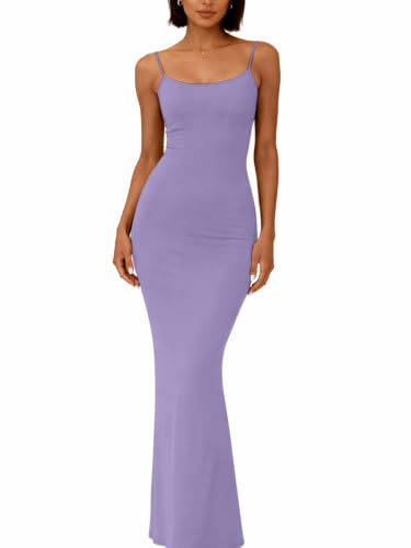 Image of OGBK Women's Bodycon Maxi Dress Square Neck Spaghetti Strap Summer Sexy Low Cut Casual Party Dress(Light Purple,M)