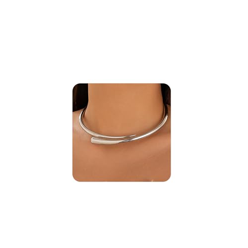 Silver Chunky Choker Collar Necklace For Women Silver Statement Necklaces Geometric Teardrop Choker Necklace Hinged Open Necklaces Jewelry