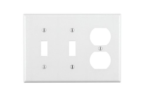 Leviton, White 88021 3-Gang 2-Toggle 1-Duplex Combination Wallplate, Standard Size, Thermoset, Device Mount, 1-Pack