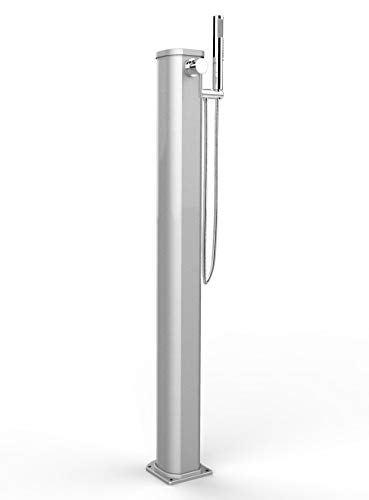 Ducha Con 2 Entradas De Agua Caliente Y Fría Arkema Jolly Go Con Grifo Y Alcachofa De Mano Altura 115 Cm Estructura De Aluminio Pintado Color Acero Inoxidable