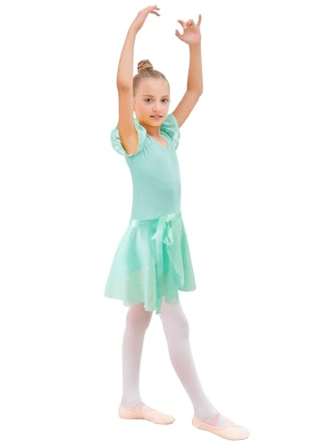 Image of EQSJIU Ballet Leotards for Girls with Removable Skirt Combo Tie Ruffle Sleeve Ballet Dance Dress Outfit 2-12 Years