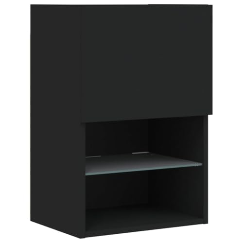vidaXL TV Schrank, Fernsehschrank mit LED-Leuchten, Lowboard HiFi Schrank mit viel Stauraum, Wandmontage Fernsehtisch TV Möbel, Schwarz