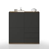 WHOUS Buffet Garda pour Salon avec 3 Tiroirs et 3 Portes, bahut pour Cuisine et Salle à Manger, 102 x 35 x 110 cm, Couleur Anthracite Opaque et Chêne