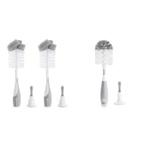 Image of Munchkin® SpongeTM Grey Bottle Brush 2 Count & BristleTM Grey Bottle Brush