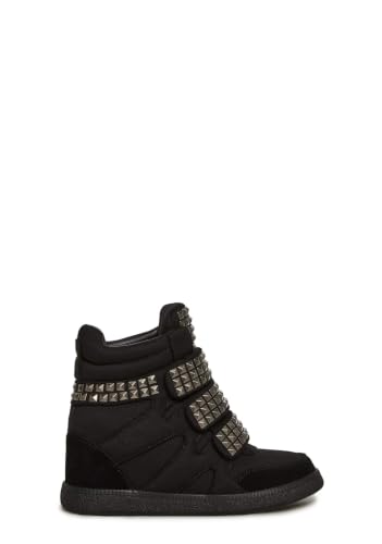 Image of Dolls Kill Ambient Wedge Sneakers with Studs by Darker WAVS - Women's Suede Platform Sneakers with Hook-and-Loop Straps