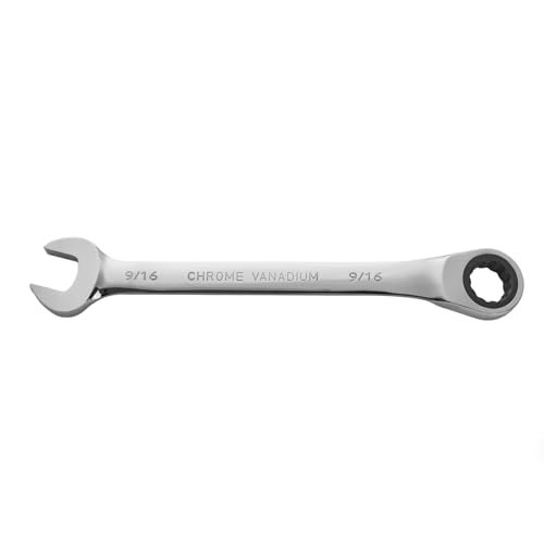 Image of BLACK CANYON 9 /16 Inch Ratchet Combination Wrench, 12-Point Box End & Hex Opening, Polished Steel Ratcheting Wrench with SAE & Metric Sizes