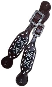 Leather Western Horse Spur Straps Handmade Genuine Tooled for Horse Riders Set of 2 Single Boots Equipment for Men-Women Craft Hardware Buckle TACK Basket Sport Equestrian Spurs for Riding, MO-SP-16