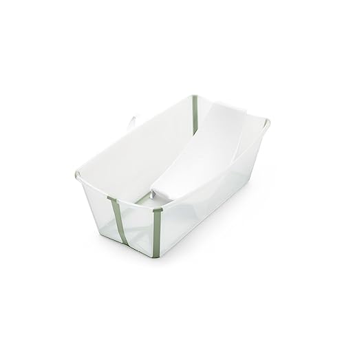 Stokke Flexi Bath (Verde transparente) con Soporte para recién nacido - Duradera y fácil de guardar - Práctica para usar en casa o de viaje - Para bebés 0 a 48 meses