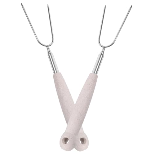 SOLUSTRE 2pcs Extendable Stainless Steel Bbq Forks Roasting Meat Forks for Outdoor Grilling Camping and Bonfires Bbq Tools