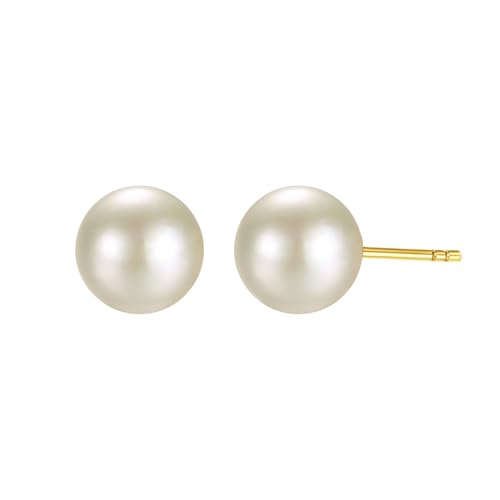 Image of Freshwater Pearl Stud Earrings for Women - Hypoallergenic 925 Silver Plated With 14k Gold Genuine Round White Pearls Elegant Gift for Her