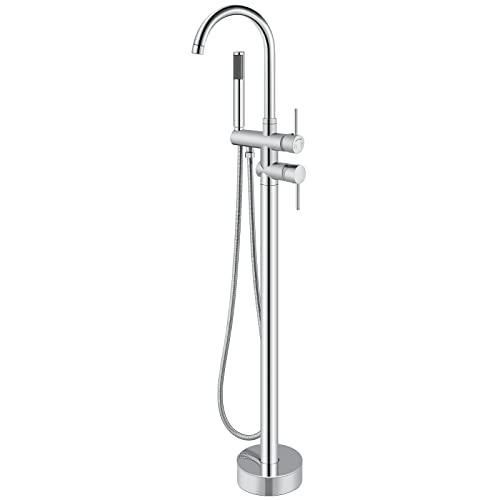 Aolemi Floor Mount Bathtub Faucet Freestanding Tub Filler Standing High Flow Shower Faucets Shower Mixer Taps, Swivel Gooseneck Spout with Cylinder Handheld Polish Chrome by Aolemi - Used condition - US$80.98
