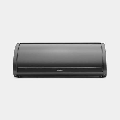 Panera con tapa deslizante Brabantia | Almacenamiento compacto de pan para dos barras | Base con flujo de aire para un pan más fresco | Acero resistente a la corrosión | Confident Grey