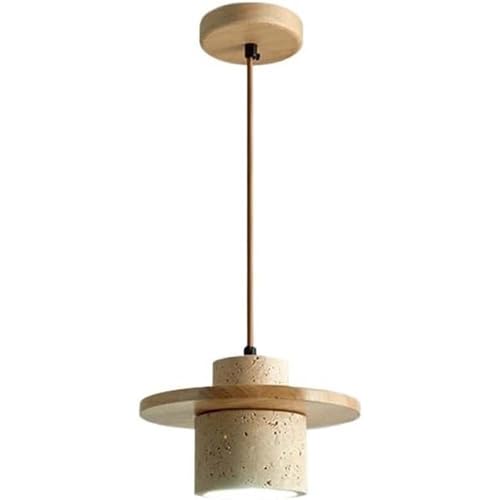 Lámpara colgante de travertino amarillo y metal industrial con suspensión ajustable E26 premium