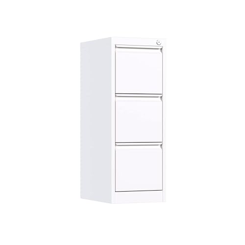 SUPEER Armario Archivador Metálico, 3 Cajonera Oficina, Bloqueable, Incluye 2 Llaves, Dispositivo de Inserción, Muebles Oficina - 103x38x45cm(Blanco)