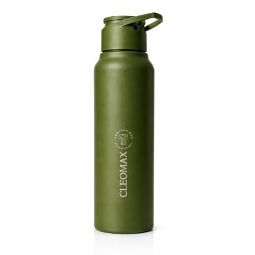 Image of Stainless Steel Water Bottle, Flip-Top Cap for fridge office school Sports & Outdoor Use (GREEN, 1000ML)